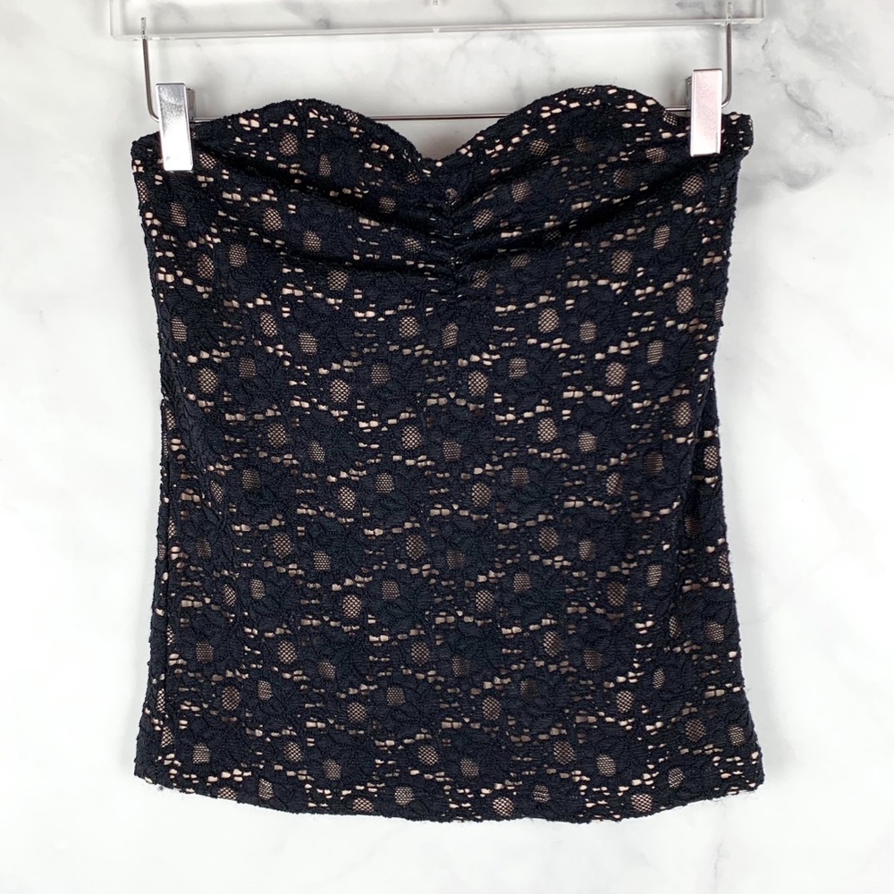 aerie Black Lace Strapless Crop Top with Nude Lining